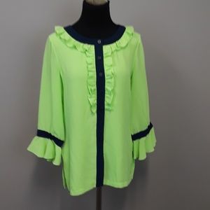 Linea Louis Dell’Olio  green ruffled blouse top